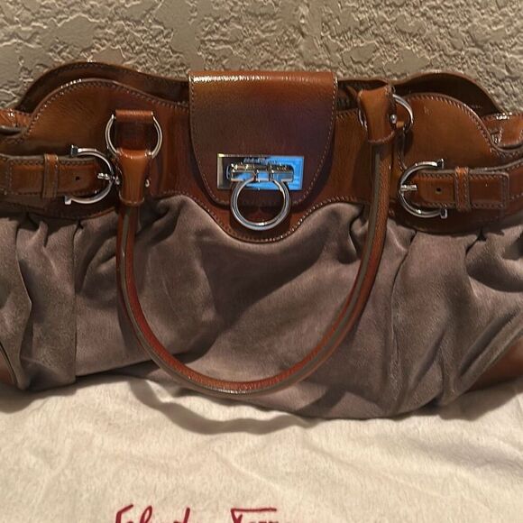 Vintage Salvatore Ferragamo Womens Marisa Colorblock Brown Leather Shoulder Bag - Picture 4 of 14